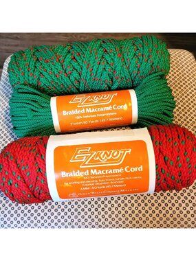 Herculon EZ Knot Braided Macrame Lot 3 Variegated Multicolored Red & Green Cord